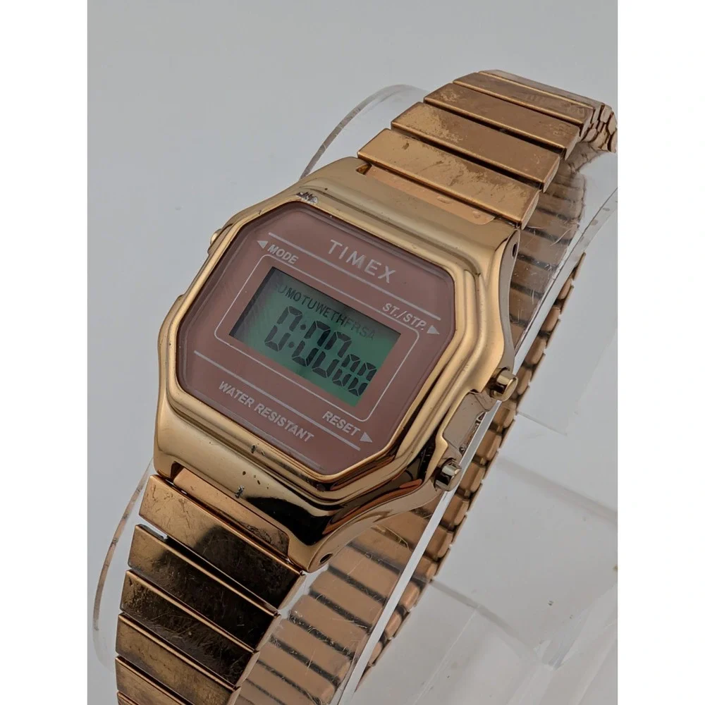 Timex Classic Mini Watch Women 27mm Case Digital Rose Gold Stretch Band- Working